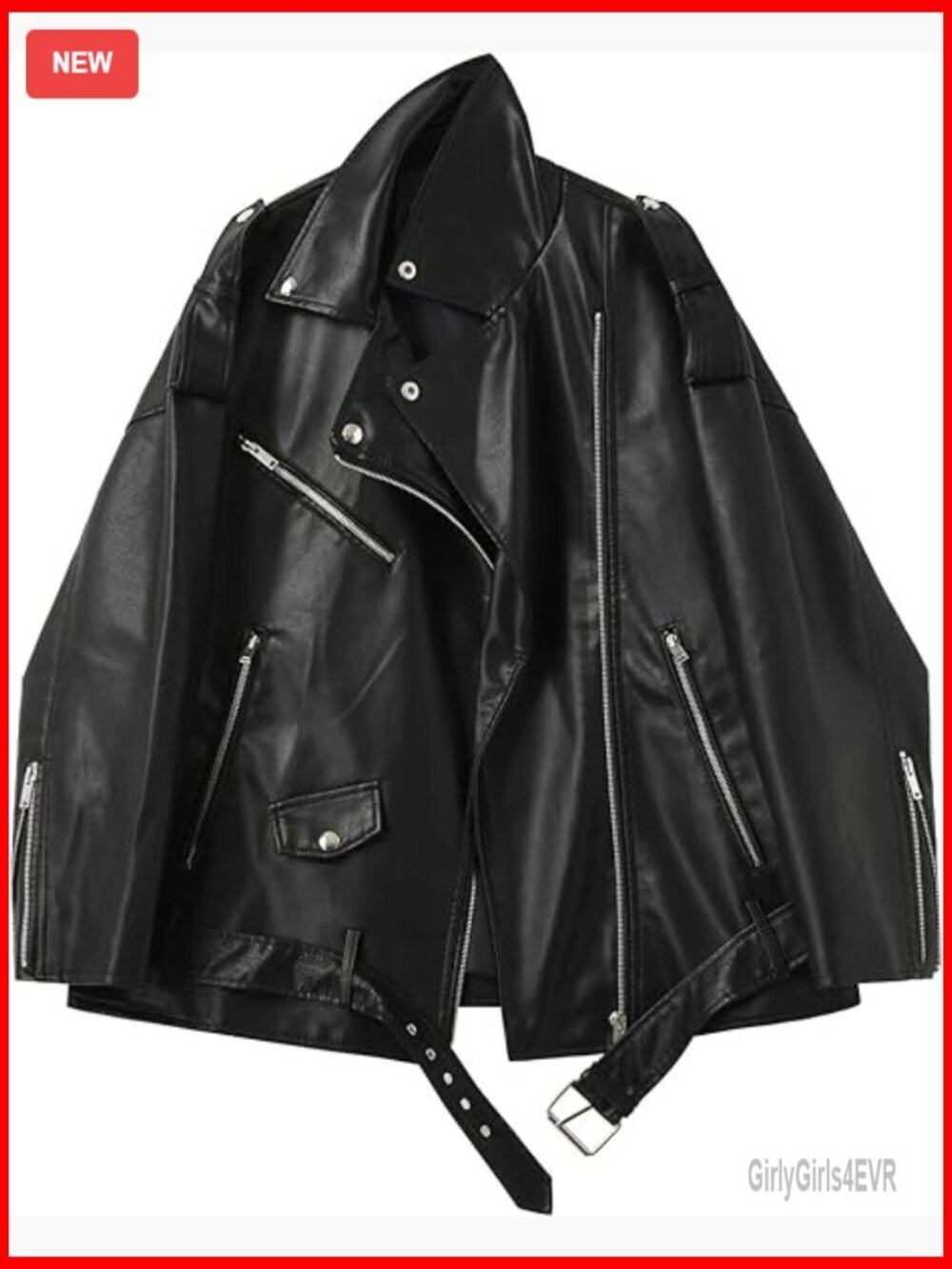 Faux Leather Biker Jacket Loose Fit Lapel Collar Zipper Pockets Motorcycle